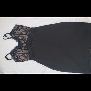 Black dress, tan on top